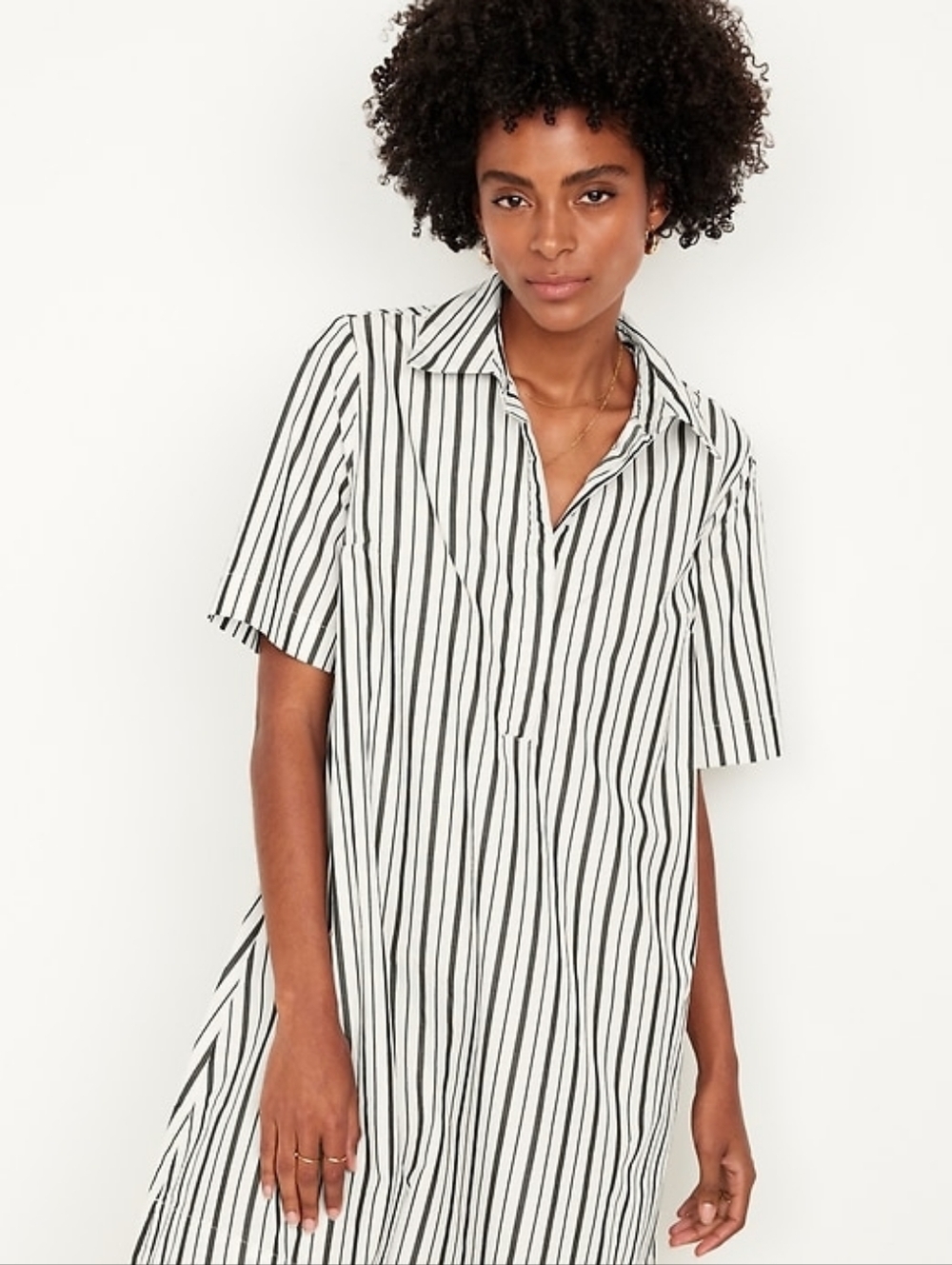 Old Navy Mini Shirt Swing Dress Soft Black Stripe - Picture 2 of 5